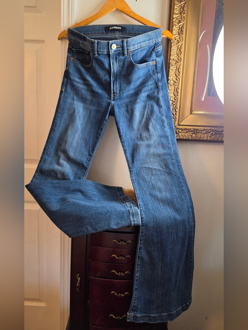 Express Women's Medium Blue High-Rise Flare Jeans